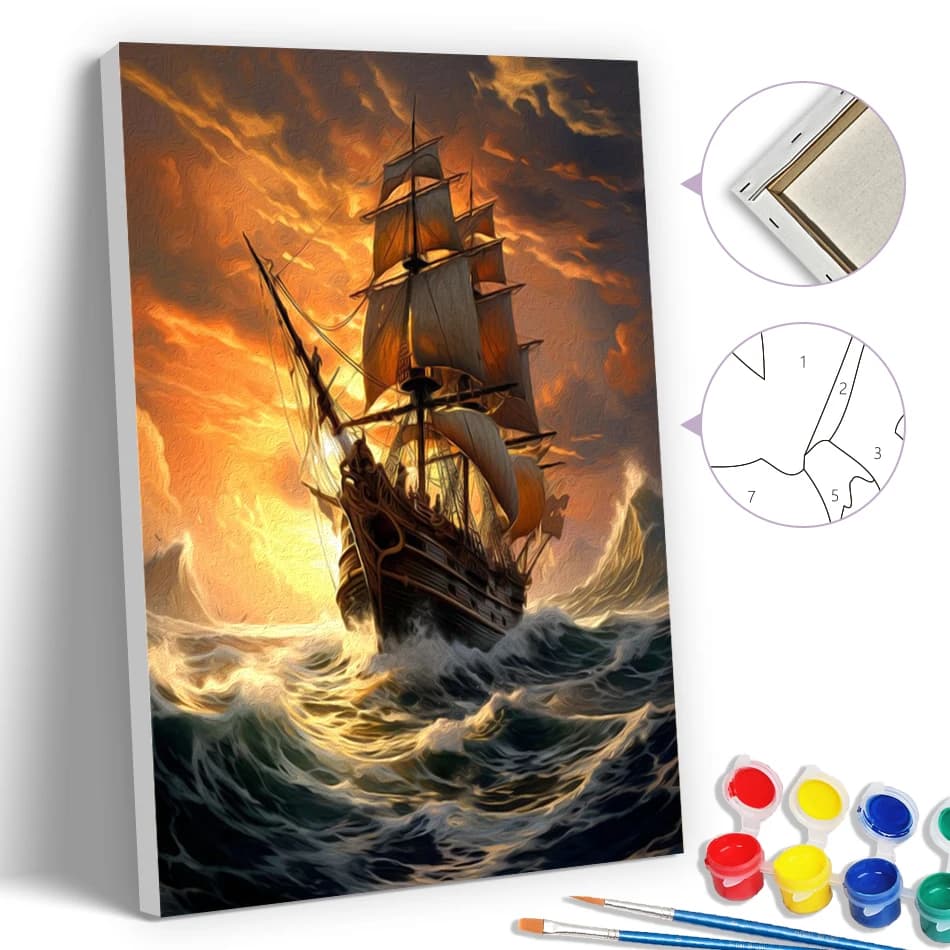 SDOYUNO Pittura Semplice con Numeri: Tramonto sul Mare con Barca a Vela, Quadri Moderni 20x30cm con Cornice, Set Fai da Te, Materiali Artistici, Arte Murale Acrilica