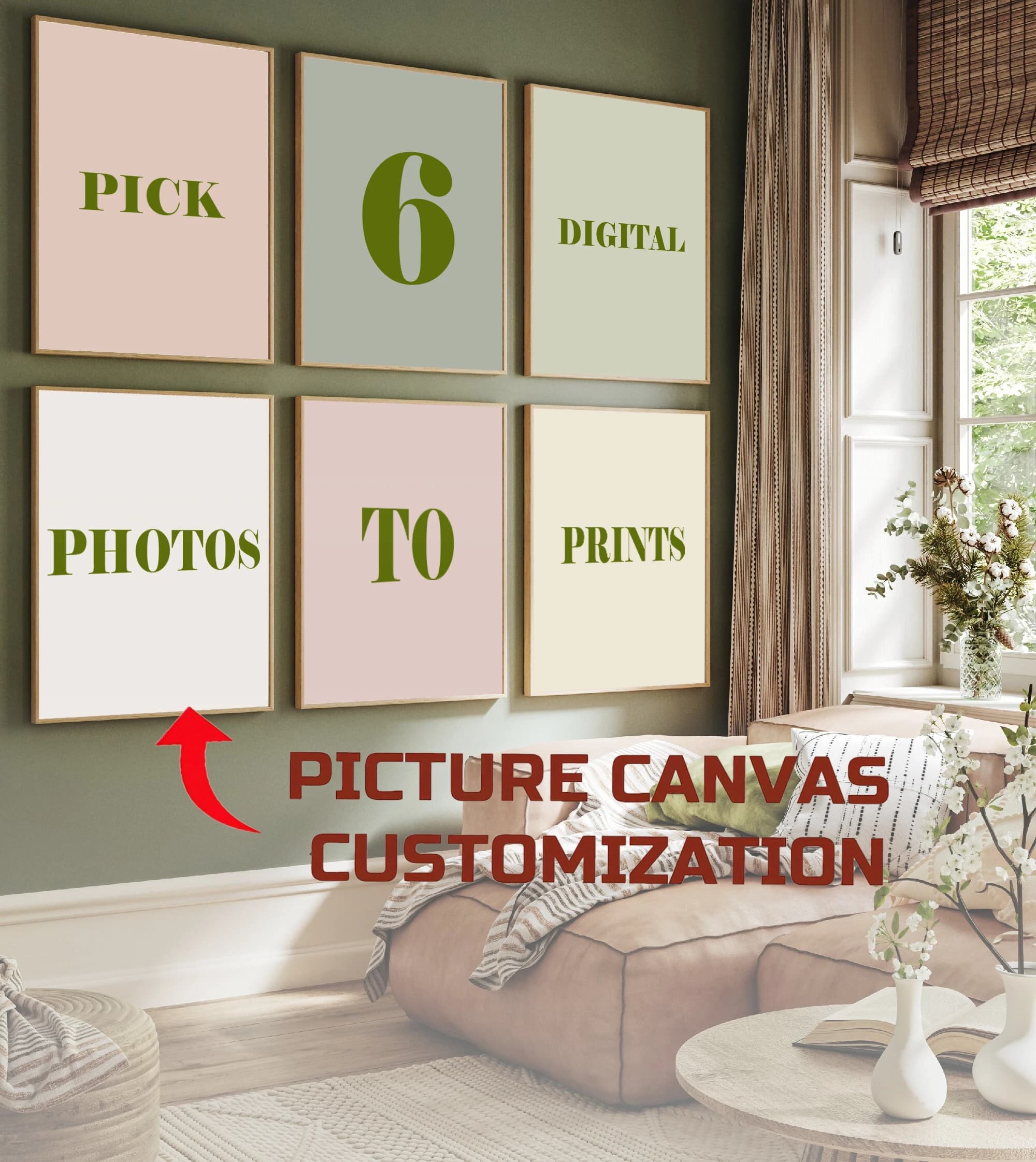 6pcs/set Custom Canvas Printing Personalized Photo Suitable for Family Life Pets Scenery Couple Weddings Home Decor Poster Gifts