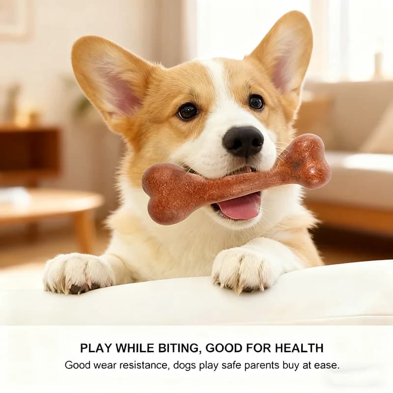 Giocattolo da masticare per cani con sapore di pancetta di manzo Forma di osso realistica Resistente e indistruttibile Giocattolo molare per animali domestici Pulizia dei denti Cura Durevole per masticare