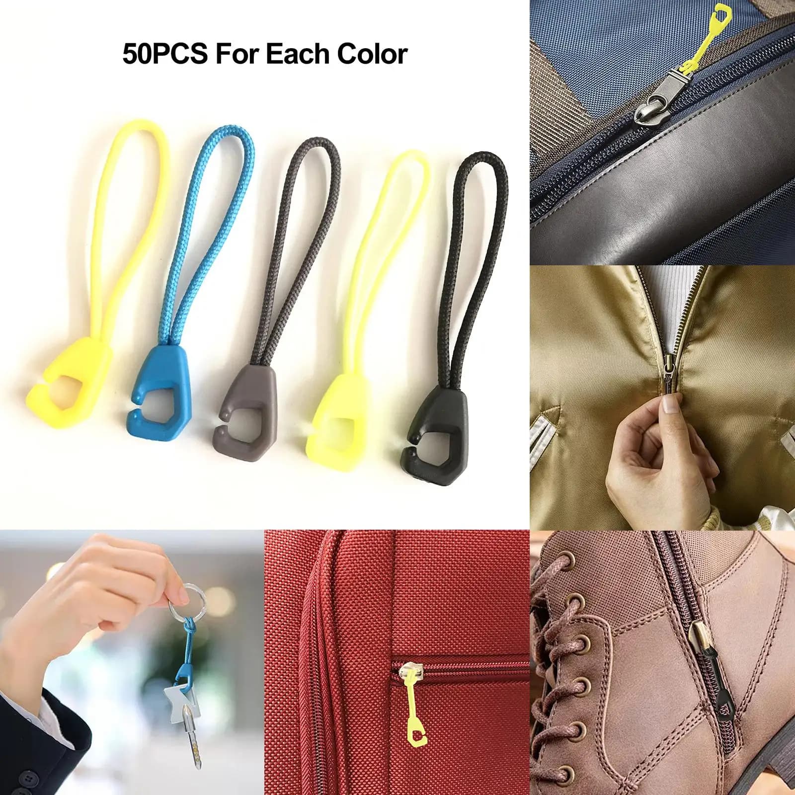 50x Durable Zipper Pulls Nylon Cord Zip Fixer for Jackets Sportswear Purses