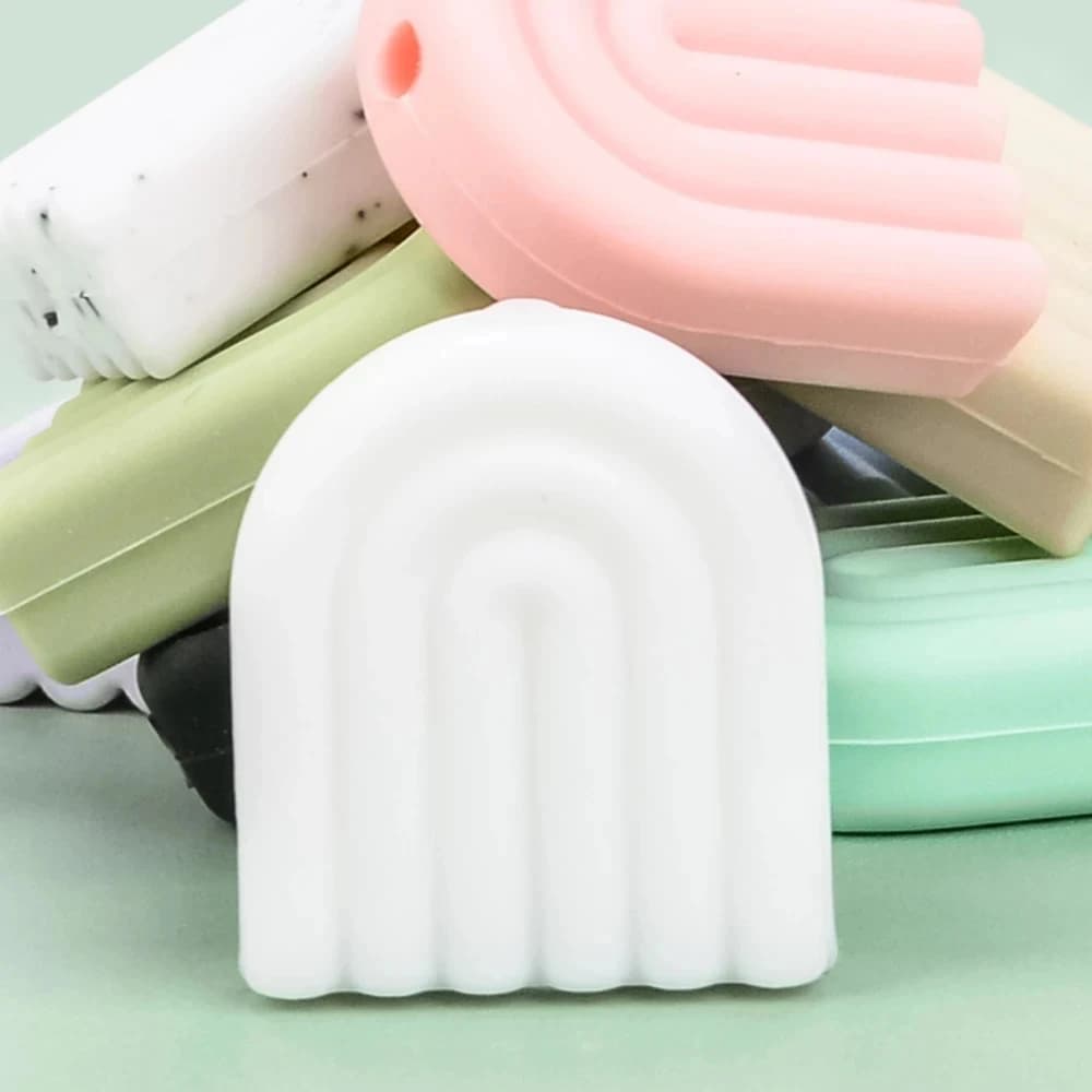 Lofca 40 pz Creativo Fai Da Te Prodotti Per Bambini Del Fumetto Del Silicone di Colore Solido Arcobaleno Massaggiagengive Molare Ciuccio Anti-Goccia Catena Accessori