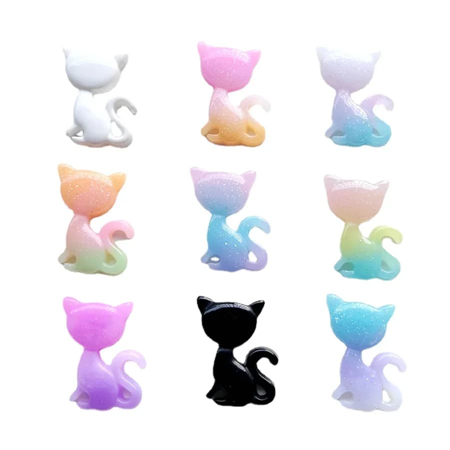 10 pezzi/lotto di decorazioni in resina a forma di gatto sfumato, con retro piatto, per fai da te, gioielli, accessori per capelli, orecchini, strass decorativi