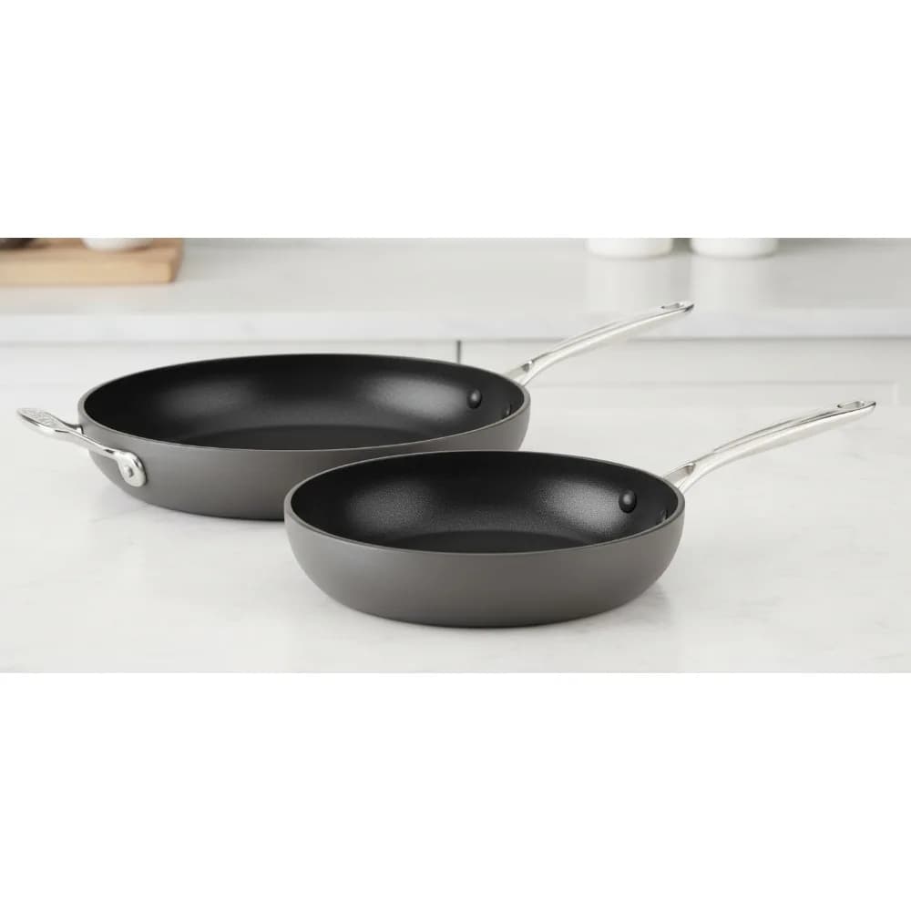 Set of premium 2-piece, 8 and 10 inch, induction safe and oven, dishwasher safe: ideal for home formats