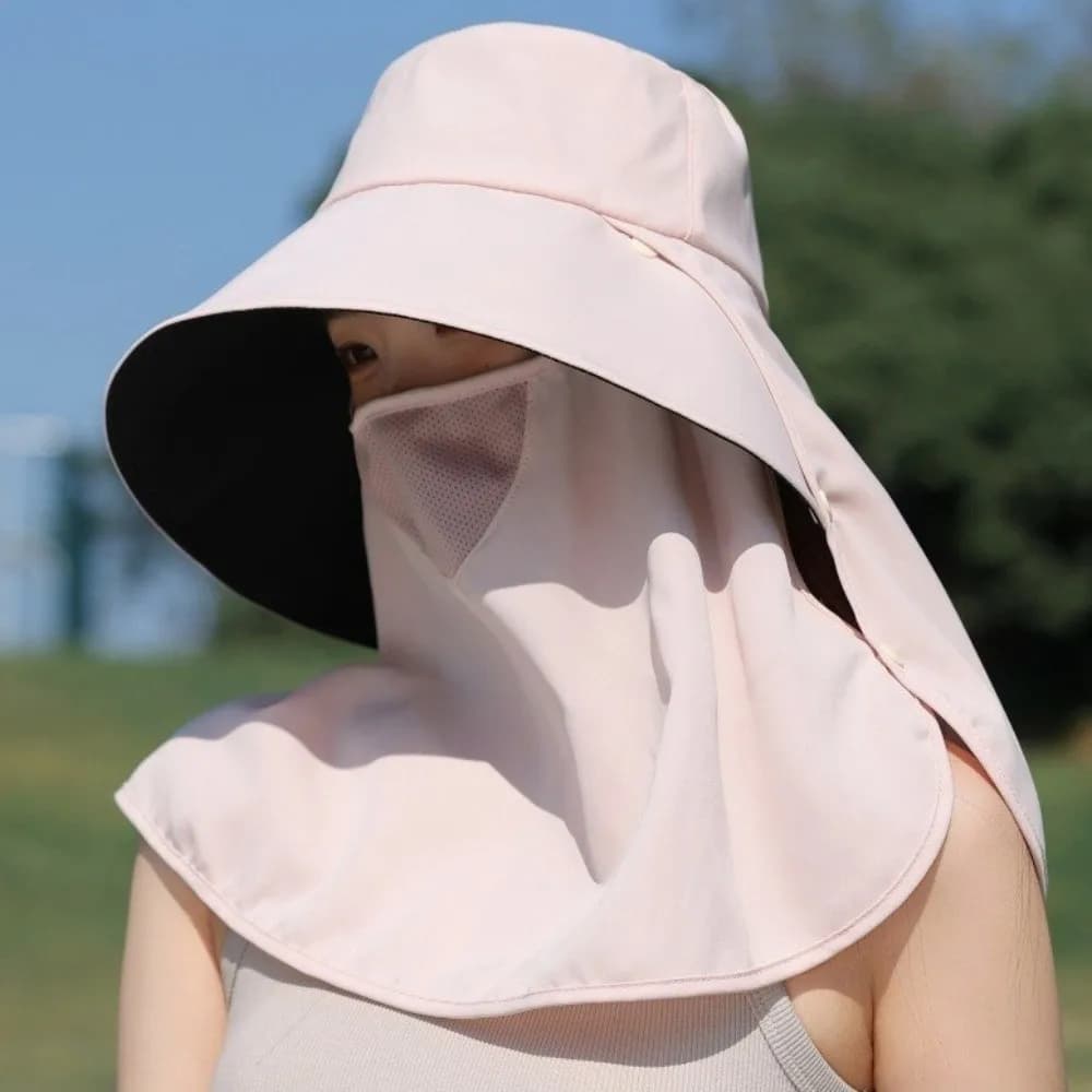 Cappello da Pescatore con Visiera Larga, Protezione Solare, Leggero e Traspirante, con Maschera Integrale e Copricollo per la Spiaggia