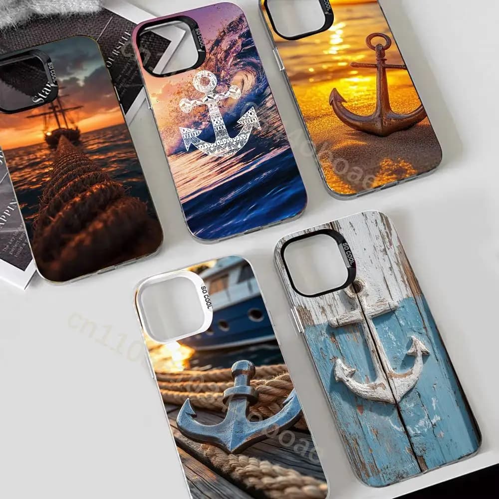 Custodia per telefono con ancora nautica da capitano per iPhone 17, 16, 15, 14, 13, 12, 11, Pro, MAX, Plus, in TPU morbido e delicato sulla pelle