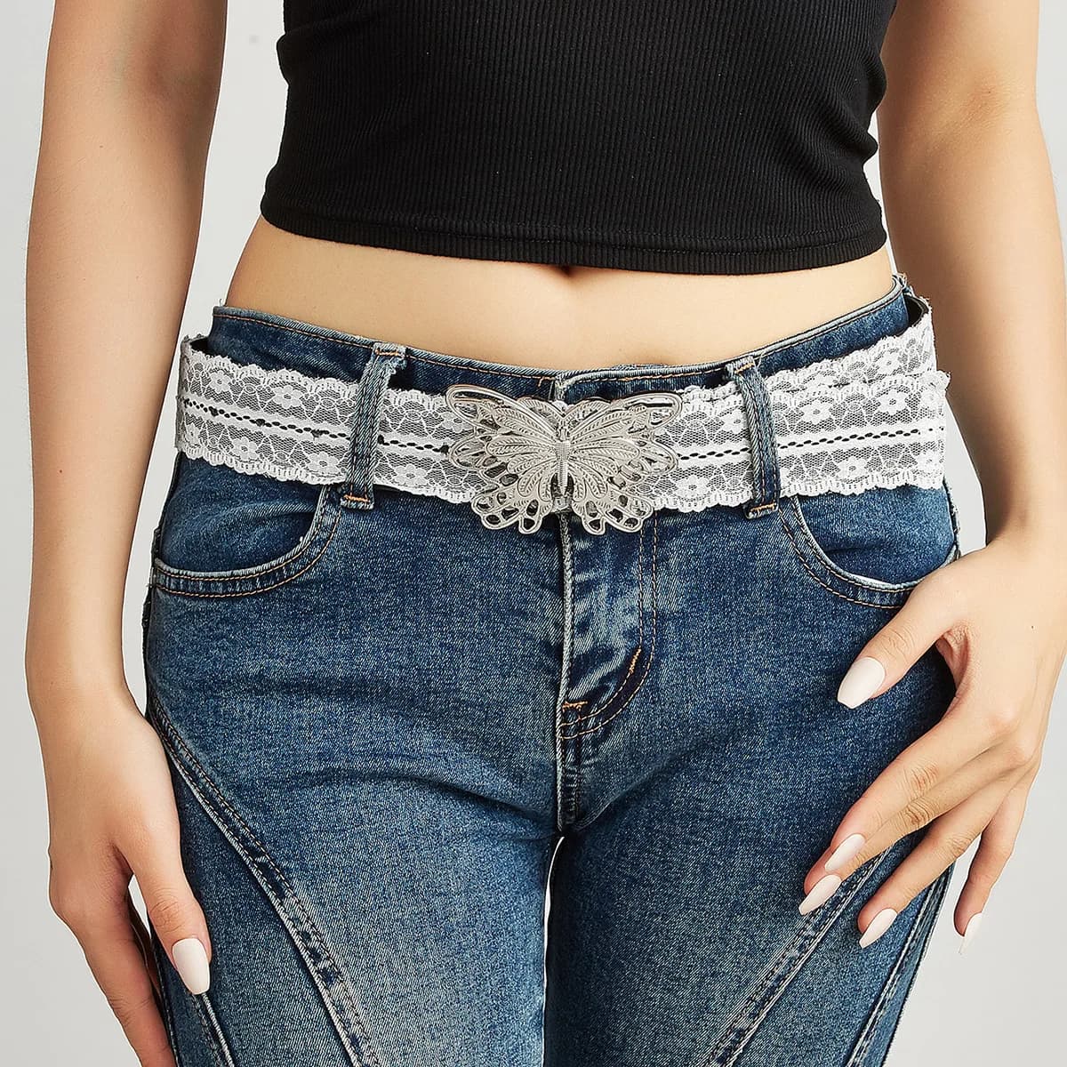 Nuovo stile coreano fibbia a farfalla cintura in pizzo bianco donna tutto abbinato gonna decorativa senso del design di nicchia popolare scelta ampia