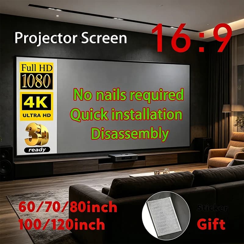 Schermo per Proiettore Portatile Anti-Luce, Facile da Montare, per Casa, Esterni e Ufficio, Display di Proiezione Grande 60-120 Pollici