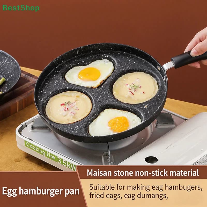 ♤ Padella Antiaderente Rivestita in Pietra Maifan, Padella Multi-Sezione per Pancake e Grill, Ideale per Colazione, Uova e Hamburger