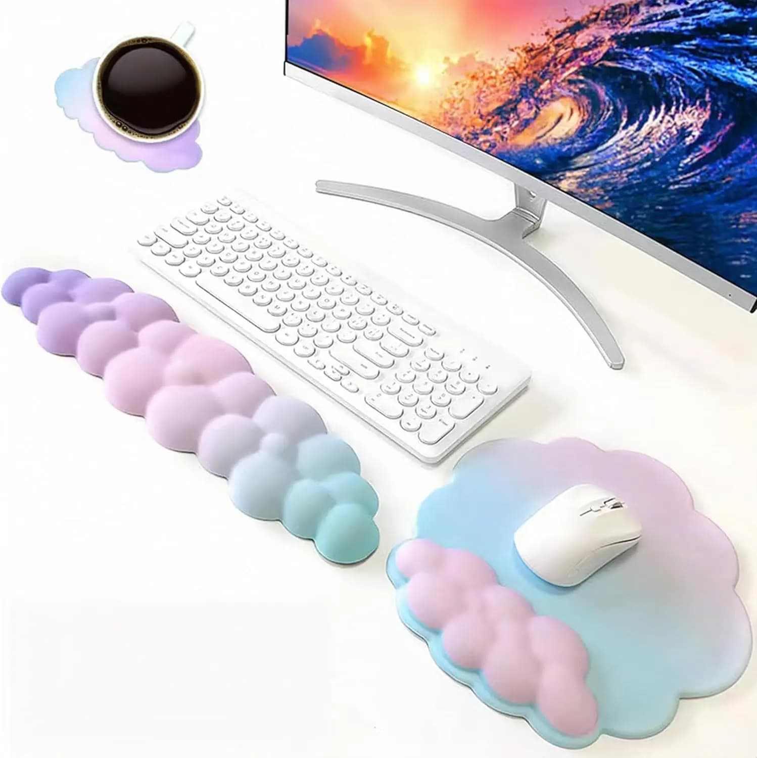Supporto per polso per tappetino per mouse con poggiapolsi per tastiera Cloud con memory foam ergonomico per computer desktop portatile da ufficio domestico