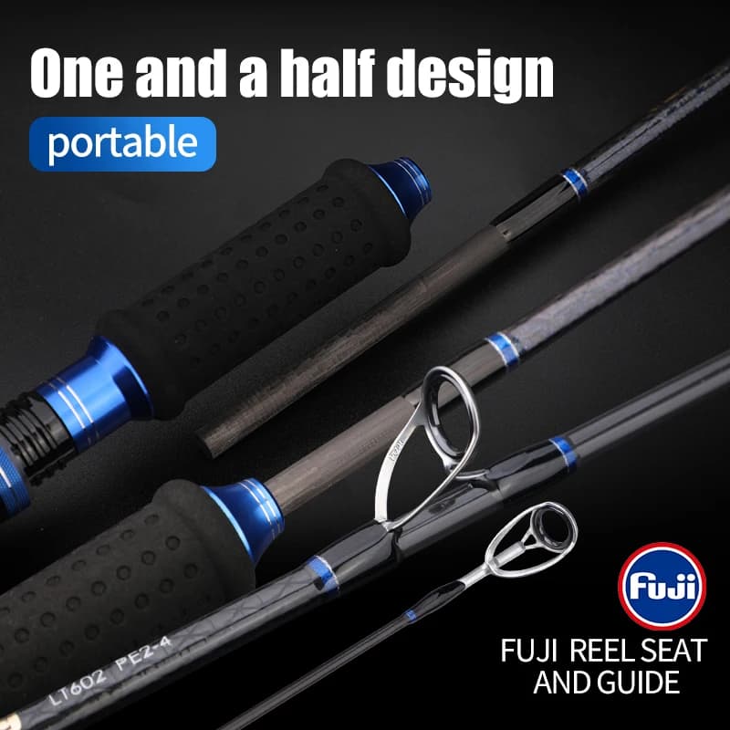 ROLLFISH Premium 2 sections carbon fiber barrel from jigging fast salt water deep sea tuna fishing at the edge Fuji guides and reel Fuji