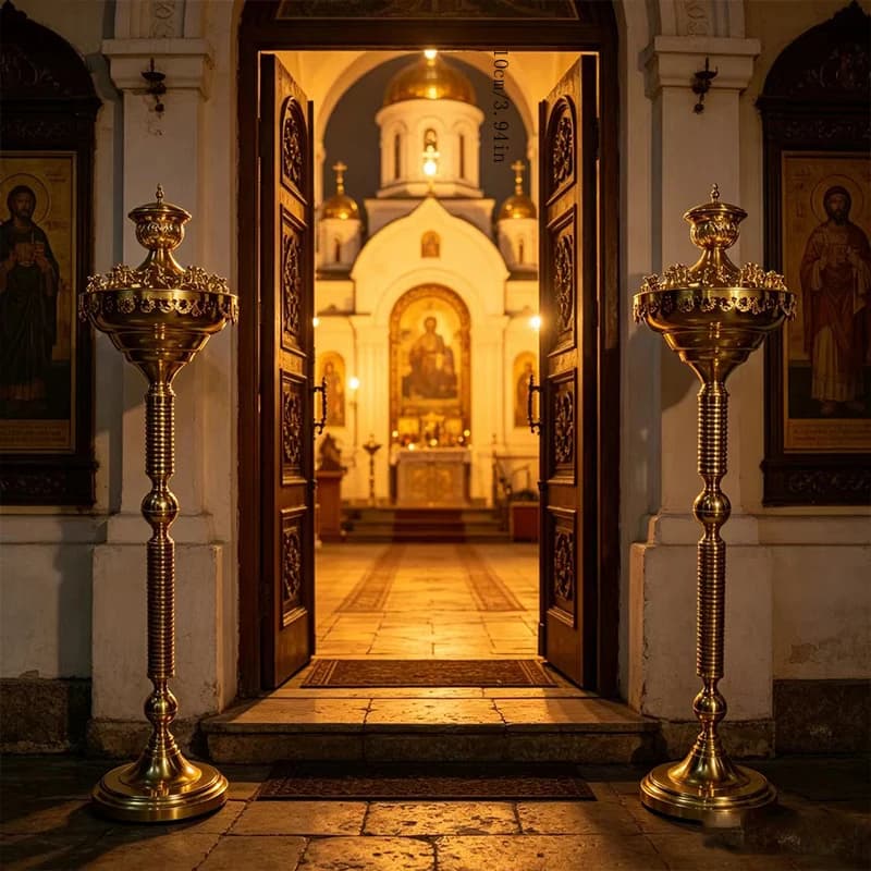 120cm Handcrafted Gold Plated 20-Candle Church Floor Candle Holder for Orthodox Catholic Liturgy Altar Christian Religious Decor