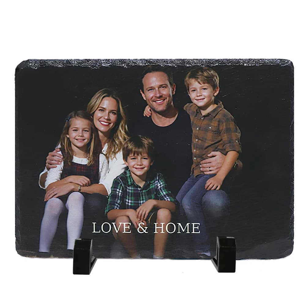 Custom Memorial Photo Slate，Personalized Engraved Stone Plaque，Unique Rock Picture Frame for Wedding Anniversary, Home Decor