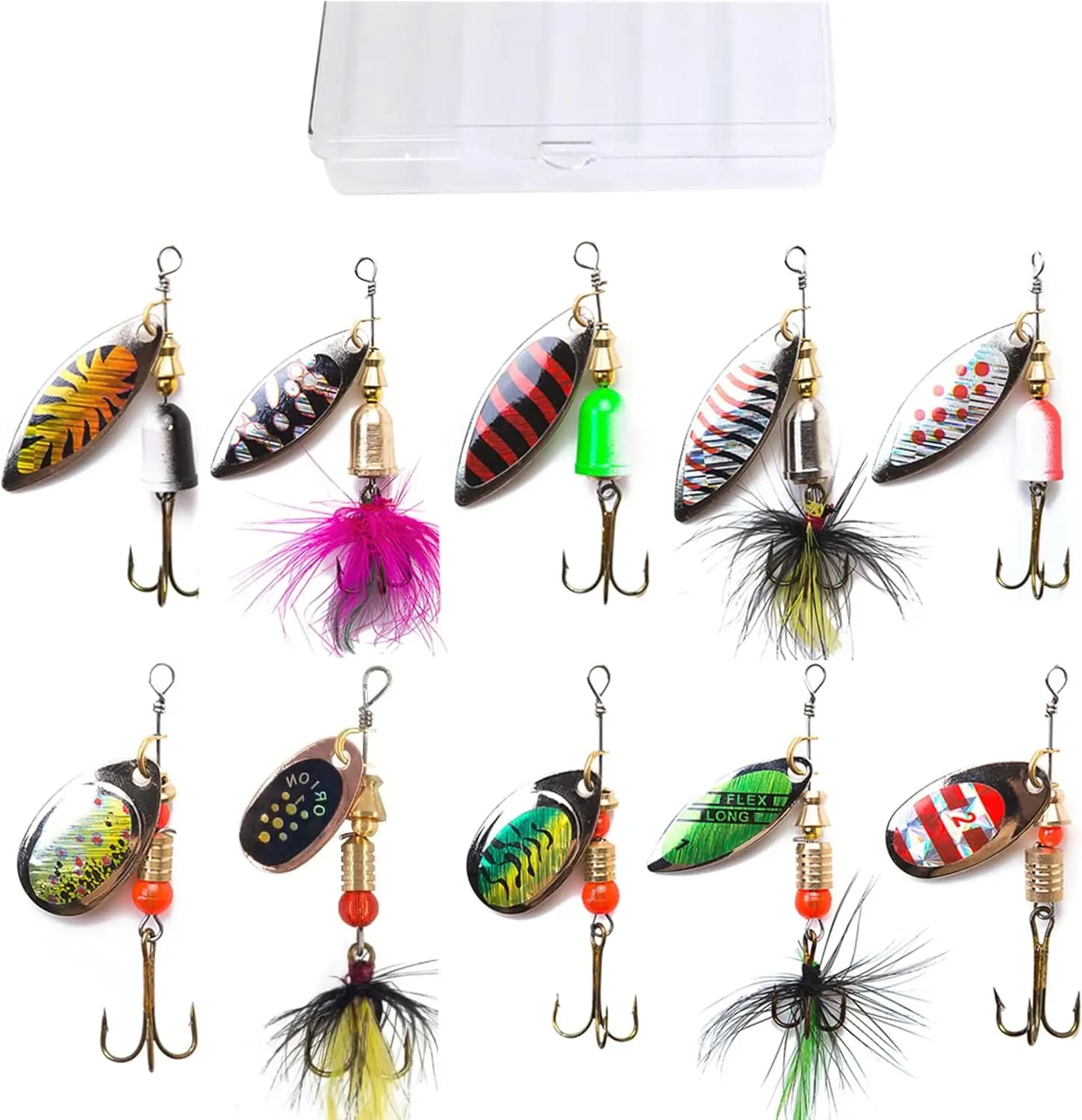 Kit di 10-20 Esche da Pesca Spinnerbait per Bass, Trota, Salmone, Lucioperca con Scatola Porta Attrezzi