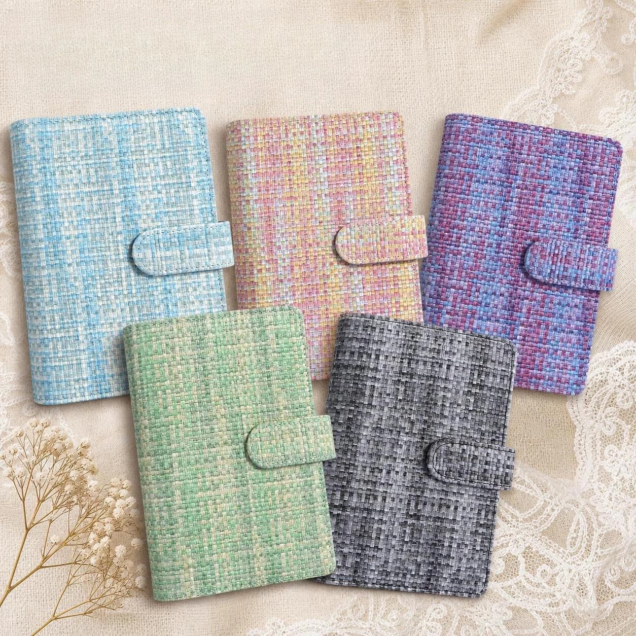 A6 Woven Texture PU Leather Binder Cover 6 Holes Loose Leaf Notebook Journal Planner Magnetic Closure Shell Stationery Supplies