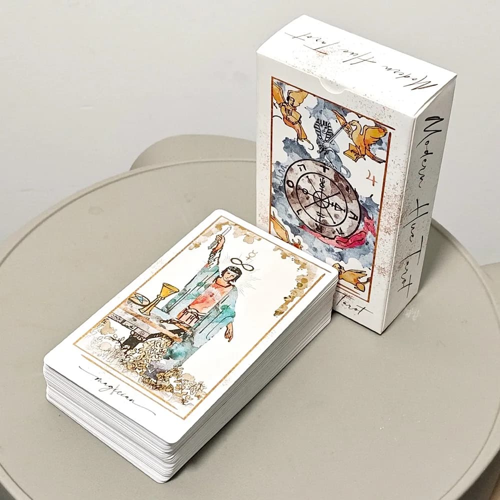 Mazzo di Tarocchi Moderni con Doppio Rilievo 12*7cm - 78 Carte dei Tarocchi ad Acquerello Basate su Immagini RWS - Carte Estetiche per Divinazione