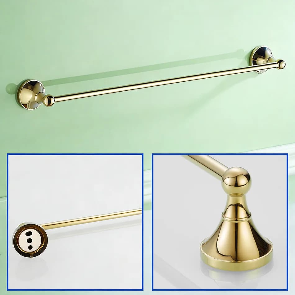 Gold Towel Bar 55CM Brass Black White Chrome Antique Round Wall Mounted Bedroom Bathroom Bath Towel Holder Rail Storage Shelf