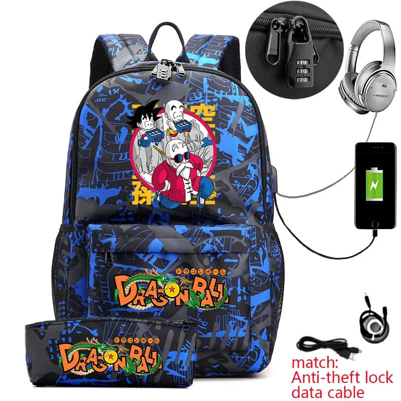 Zaino grafico Dragon Ball Z per ragazzi e ragazze, zaino leggero antifurto con astuccio per matite, per la scuola e i viaggi