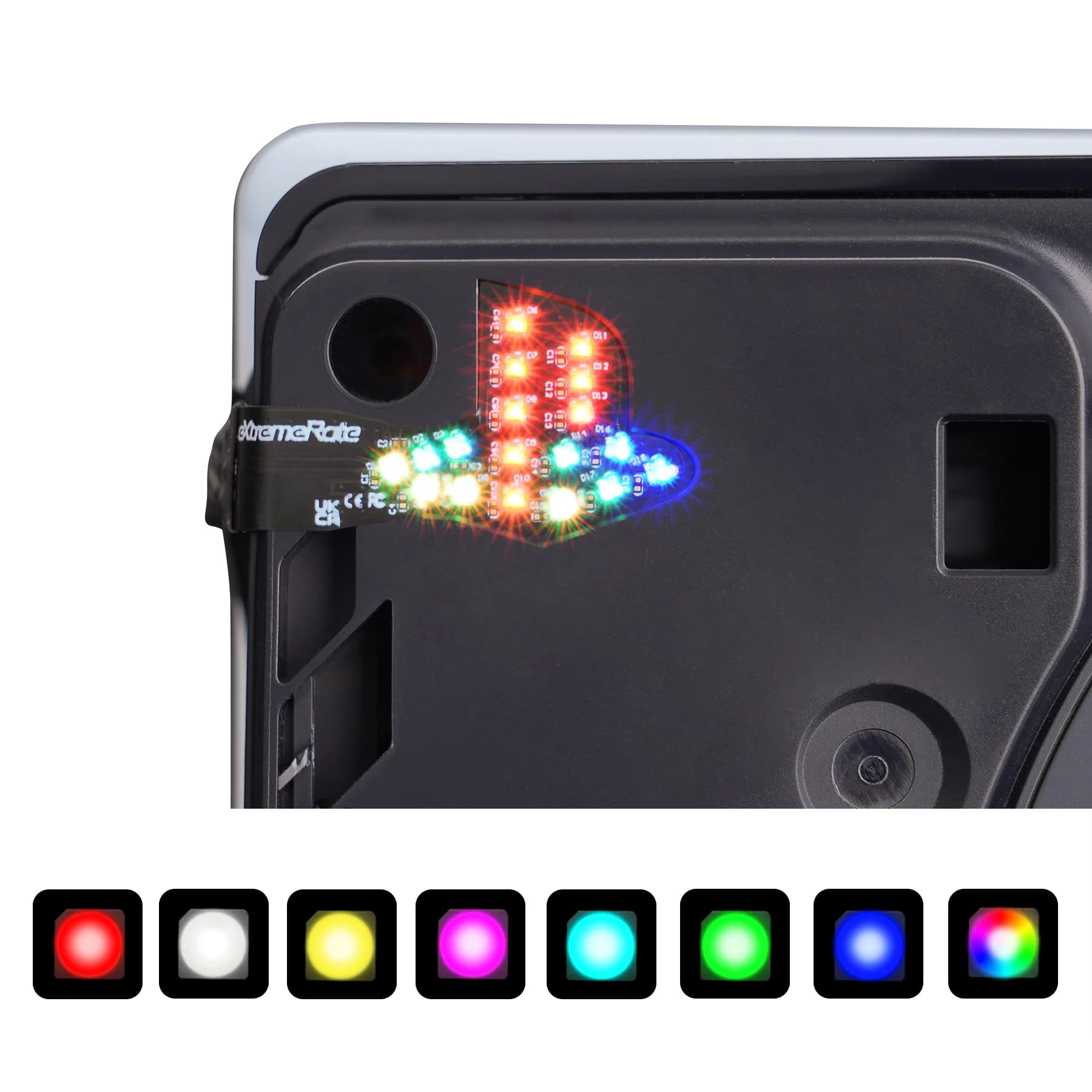 eXtremeRate per console PS5 Slim/Pro Kit LED con logo RAINBOW RGB 7 colori 40 effetti, logo decorativo illuminato LED