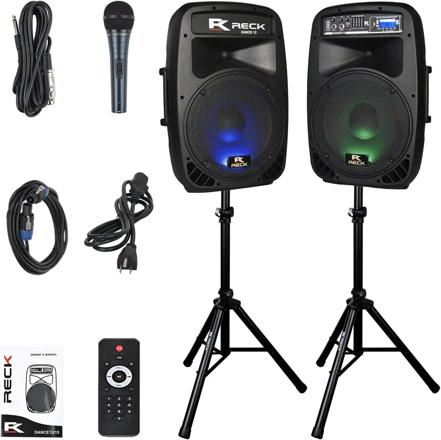 PRORECK Dance 12 Set combinato sistema di altoparlanti PA portatile da 12 pollici 1000 Watt alimentato a 2 vie con lettore di schede Bluetooth/USB/SD/FM