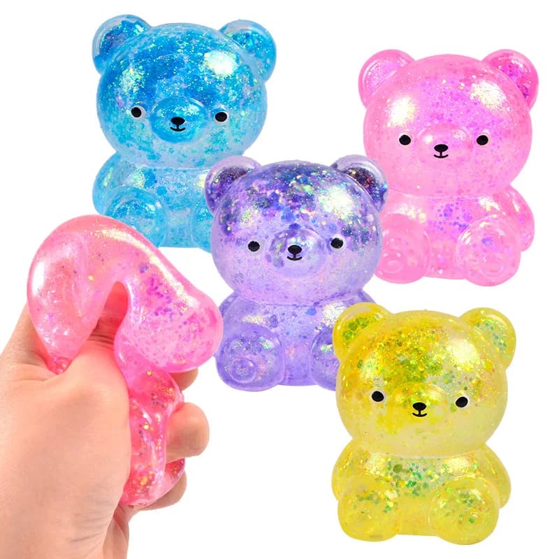 Giocattolo Squishy Orsetto Glitterato in TPR, Antistress a Lenta Risposta, Giocattolo Sensoriale per Bambini e Adulti, per Alleviare l'Ansia
