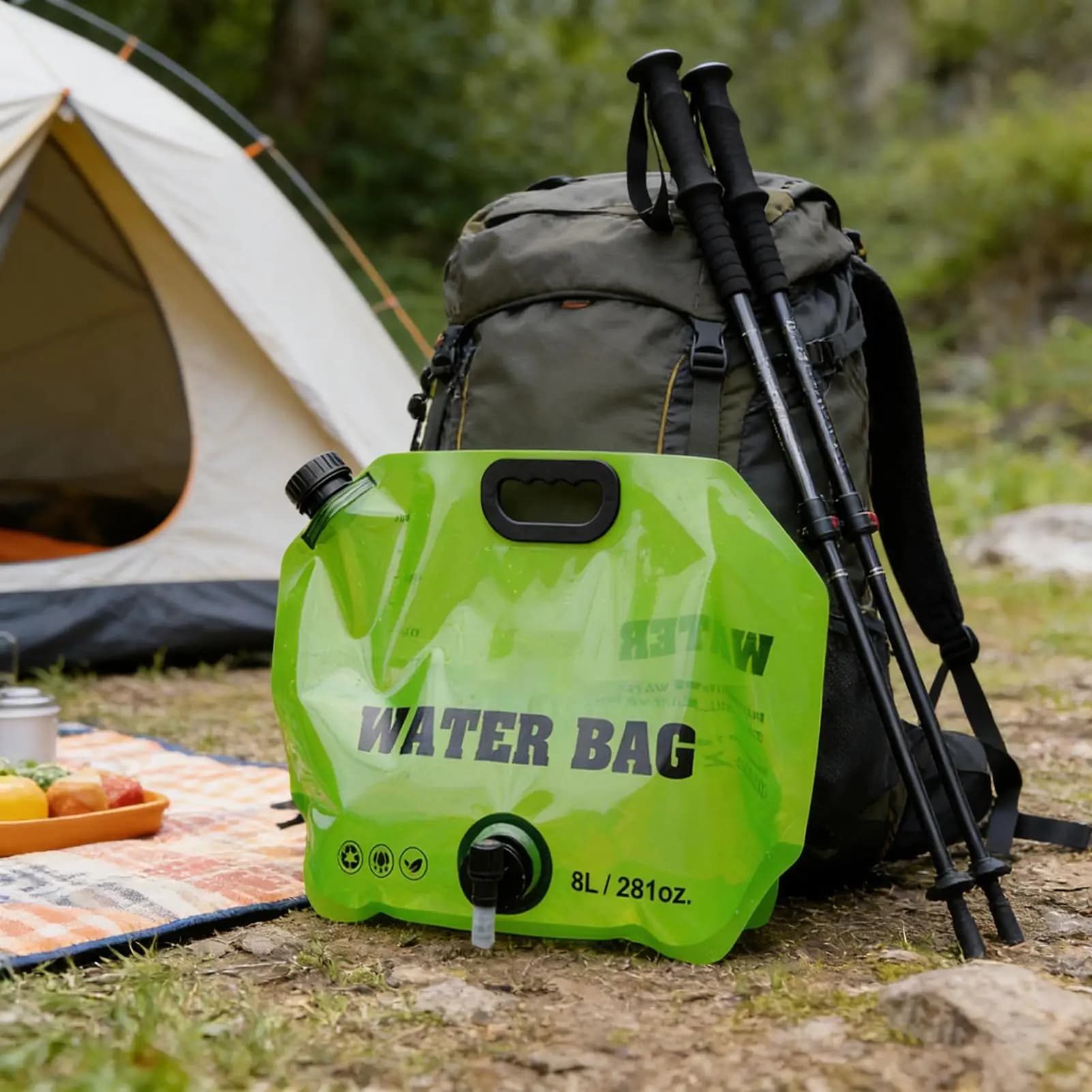 Contenitore d'acqua da campeggio da 8 litri, pieghevole, a tenuta stagna, contenitori per la conservazione dell'acqua per uso alimentare, per escursioni all'aperto, escursionismo, pesca