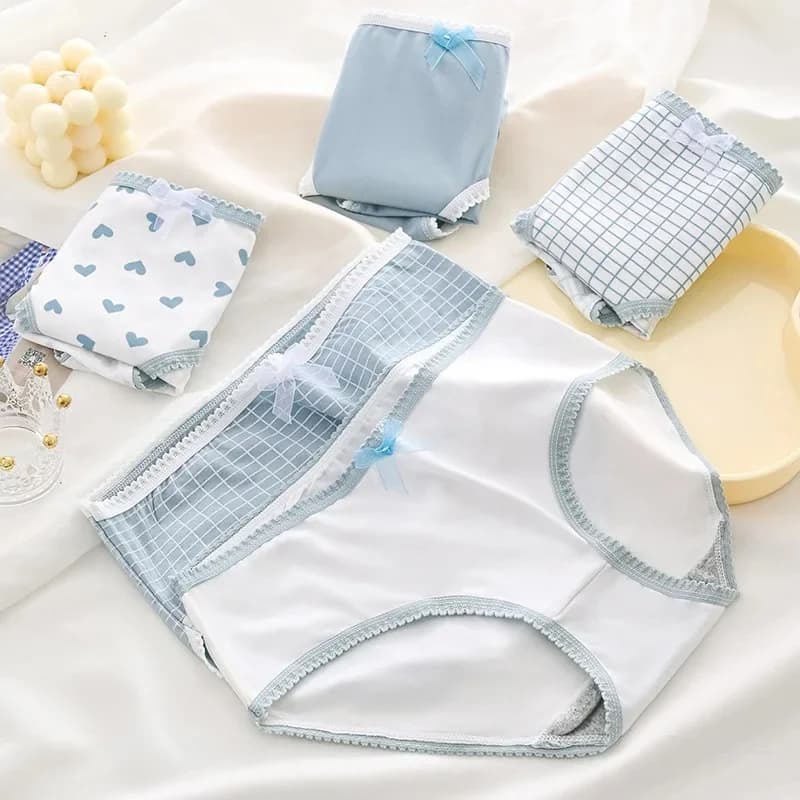 5 pezzi di slip in morbido cotone per donna, slip con stampa a quadretti a forma di cuore, intimo delicato e traspirante per il comfort quotidiano