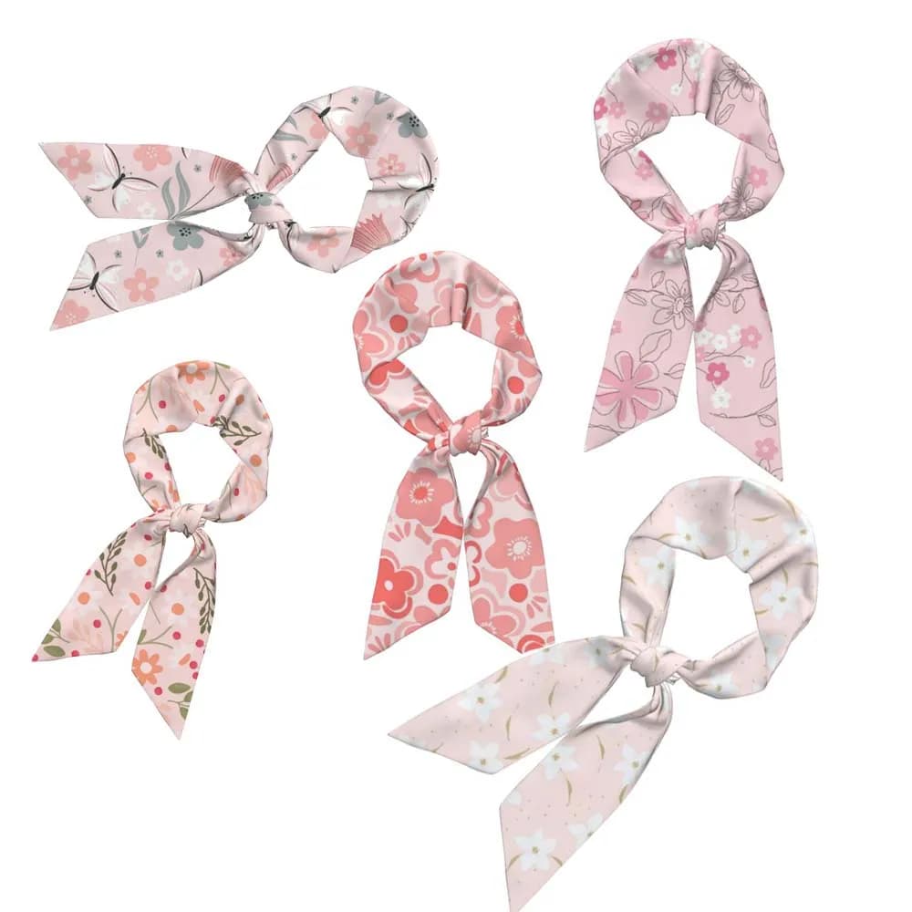 Pink Floral Pattern Series Silk Satin Scarf Women Cloth Hair Bands Headdress Accessories Lady Scarves Ribbon Neck Ties
