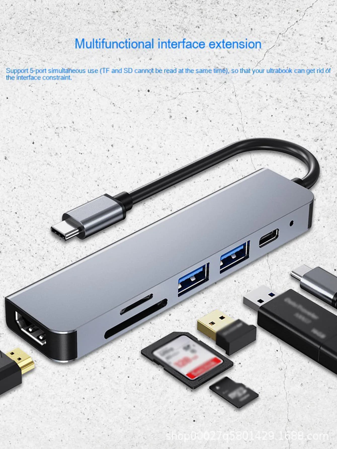 Hub USB-C 6-in-1 con Adattatore Multi-Porta, 4K HDTV, 87W PD, 2 Porte USB 3.0, Lettore di Schede SD/TF