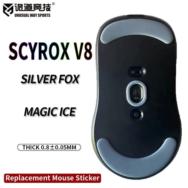 InsolitoWaySports Mouse Pattini Piedi SCYROX V8 Superficie ribaltabile PTFE Anti collasso Magic Ice Black Silver Fox