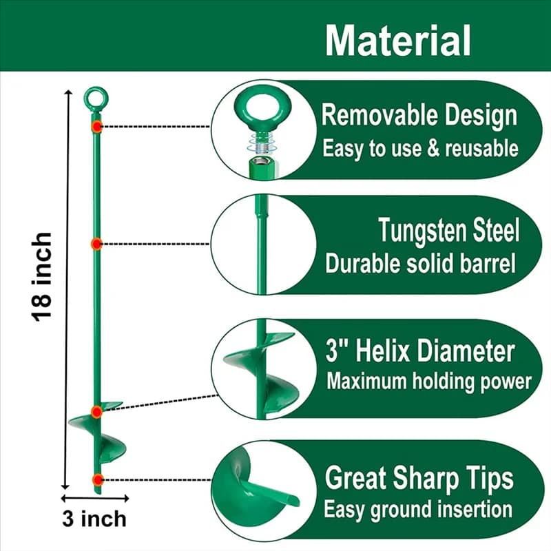 KEKA 18 inch ground anchoring kit, helical ground anchoring, anchoring hook for camping tent, canopies, swing set, 4 pieces
