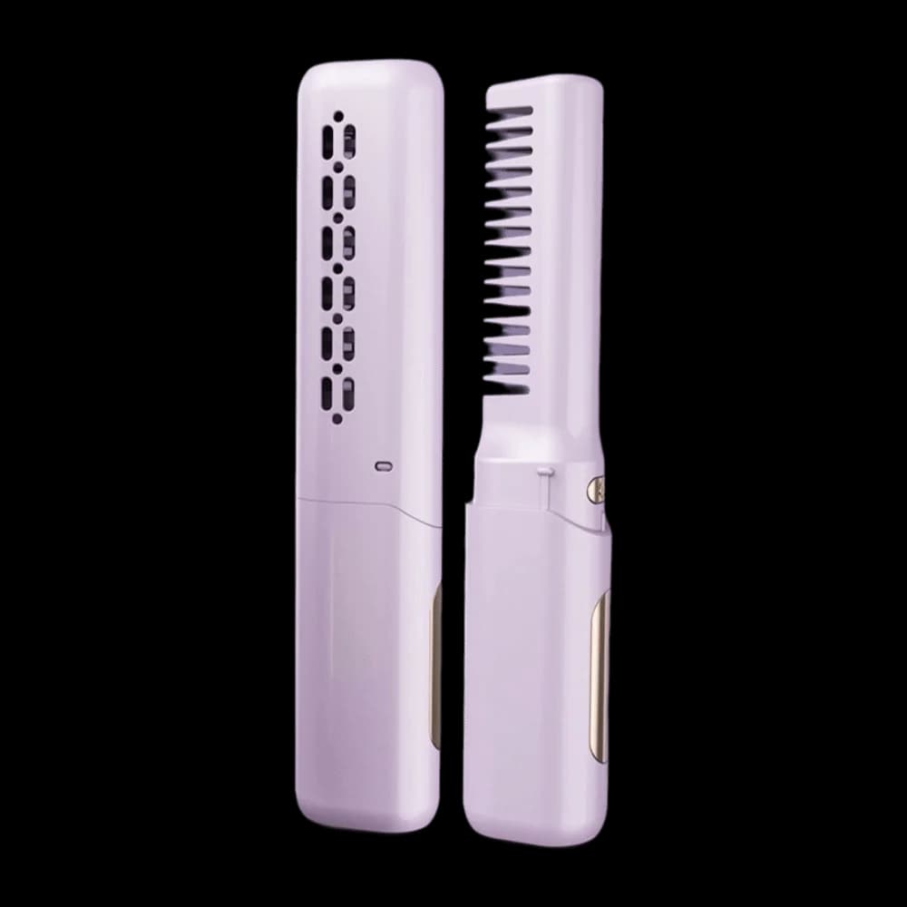 USB Rechargeable Hair Straightener Brush Anti-Scald Frizz-Free Heated Brush Comb Portable 3 Temp Adjustable Hair Styling Iron