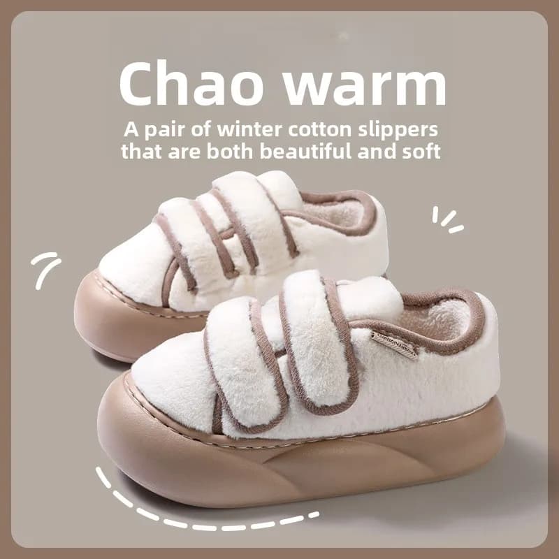 Pantofole Qidann con Nastro Magico e Fodera in Pile, Scarpe Invernali Antiscivolo in Cotone per Donna, Uso Domestico e Esterno con Tacco