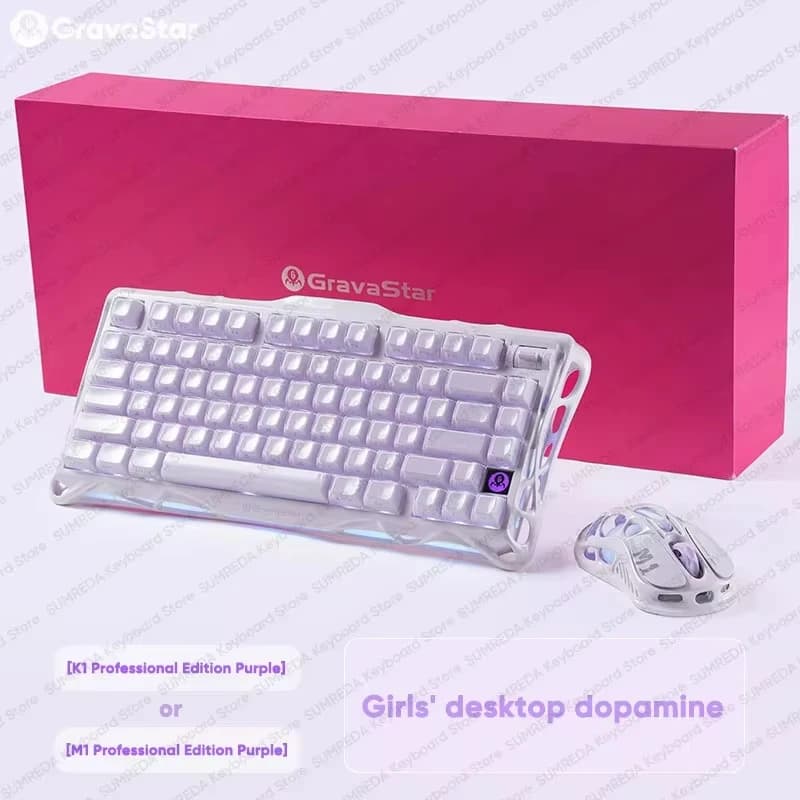 Mouse Wireless GravaStar M1 M2, Mercury K1 Keyboard in Magnesium Alloy with Cable Design, Bluetooth 2.4G Wired, RGB, PC Gaming Accessories