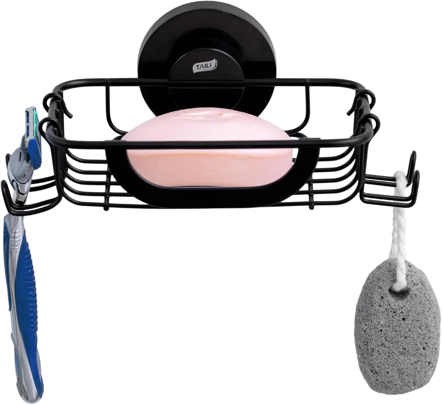 Portasapone da doccia in acciaio inossidabile con gancio e porta rasoio, portasapone a ventosa per accessori da bagno a parete in nero