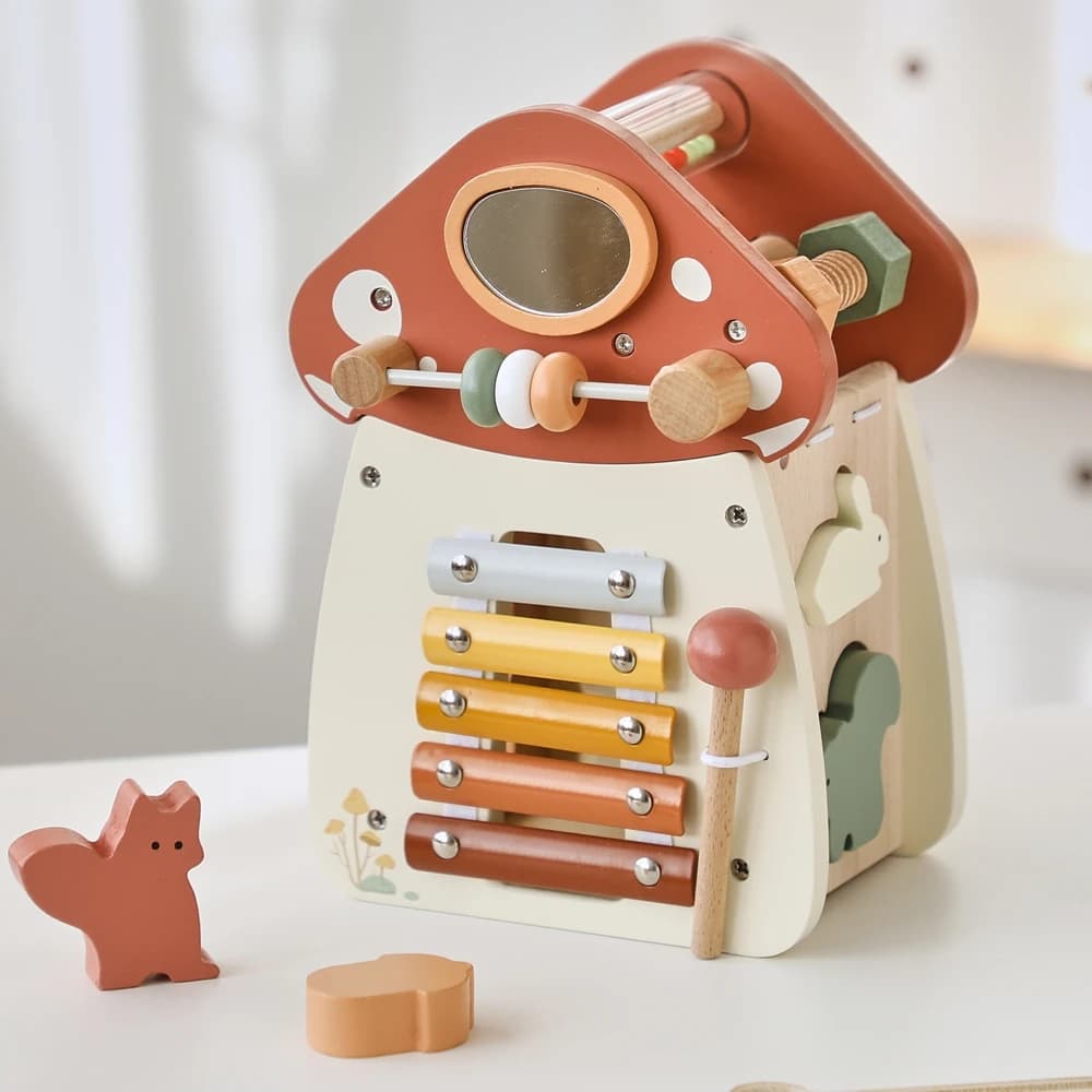 Blocco di legno per bambini Blocco di costruzione educativo in legno Mix Puzzle Giocattoli Fungo Cinque in uno Giocattoli da tavolo Giocattoli multifunzionali occupati