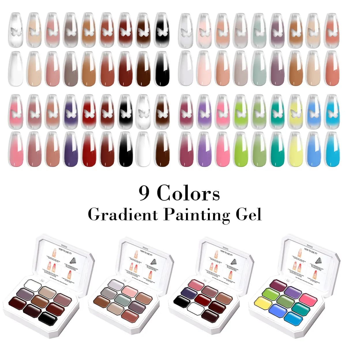 LIMEGIRL 9 colori sfumati pittura gel nail art sfumatura di colore design fai da te gel pittura floreale rapida incisione smalto gel per unghie