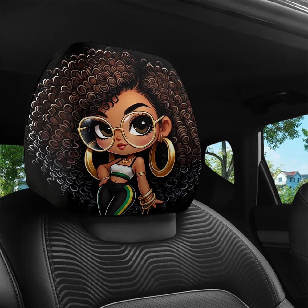 1 coprisedile per poggiatesta auto a tema africano con trecce e copricapo - Adatto per viaggi in famiglia, lavabile
