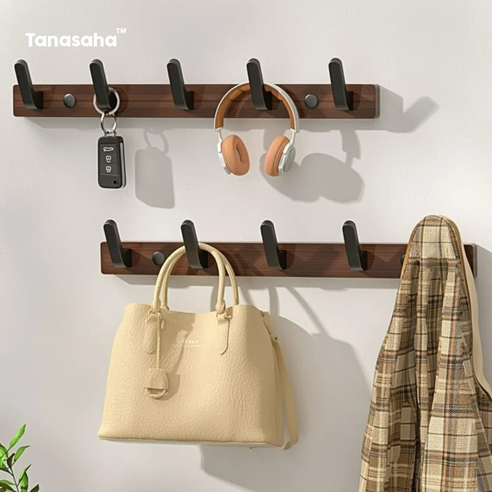 Gancio appendiabiti da parete in noce, appendiabiti in legno, portaoggetti per camera da letto, bagno, casa, 45/55 cm