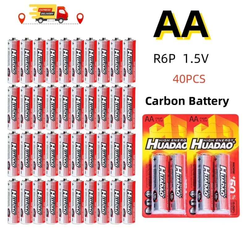 40PCS batterie AA 1.5V R6P batteria monouso in zinco carbonio per mouse calcolatrice giocattoli elettrici telecomando