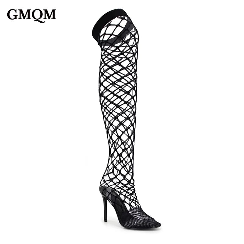GMQM 2025 Fashion Stiletto Women's Sandals With High Heel Black Open Toe Pull On Ladies For Sexy Pumps Ball Shoes For Party