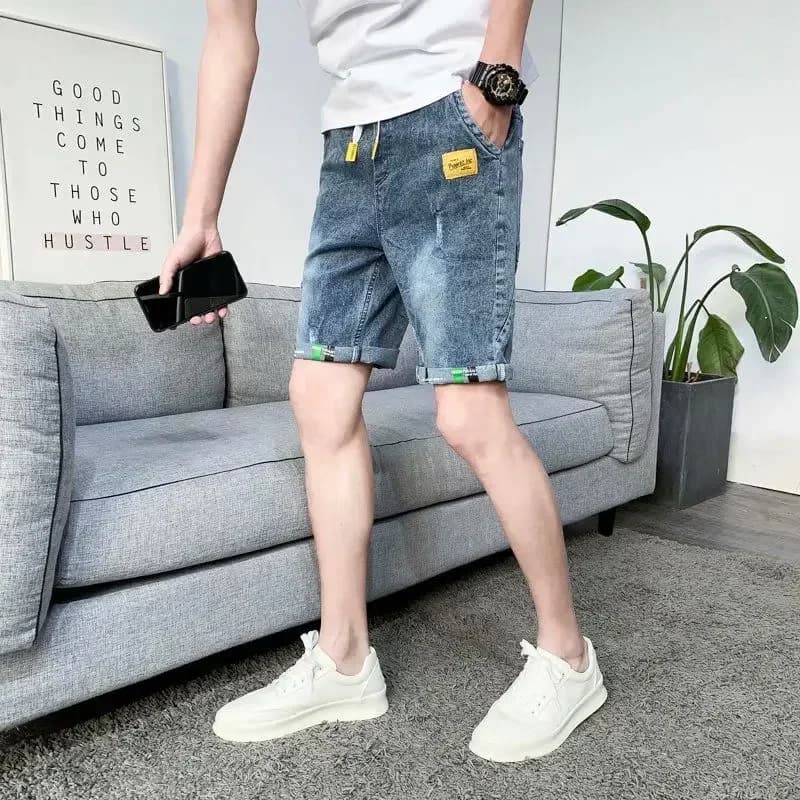 Men's short jeans trousers with pockets with suede torn shorts of men's stretched jeans new in blue buttons Jorts Cowboy youth Emo Xl