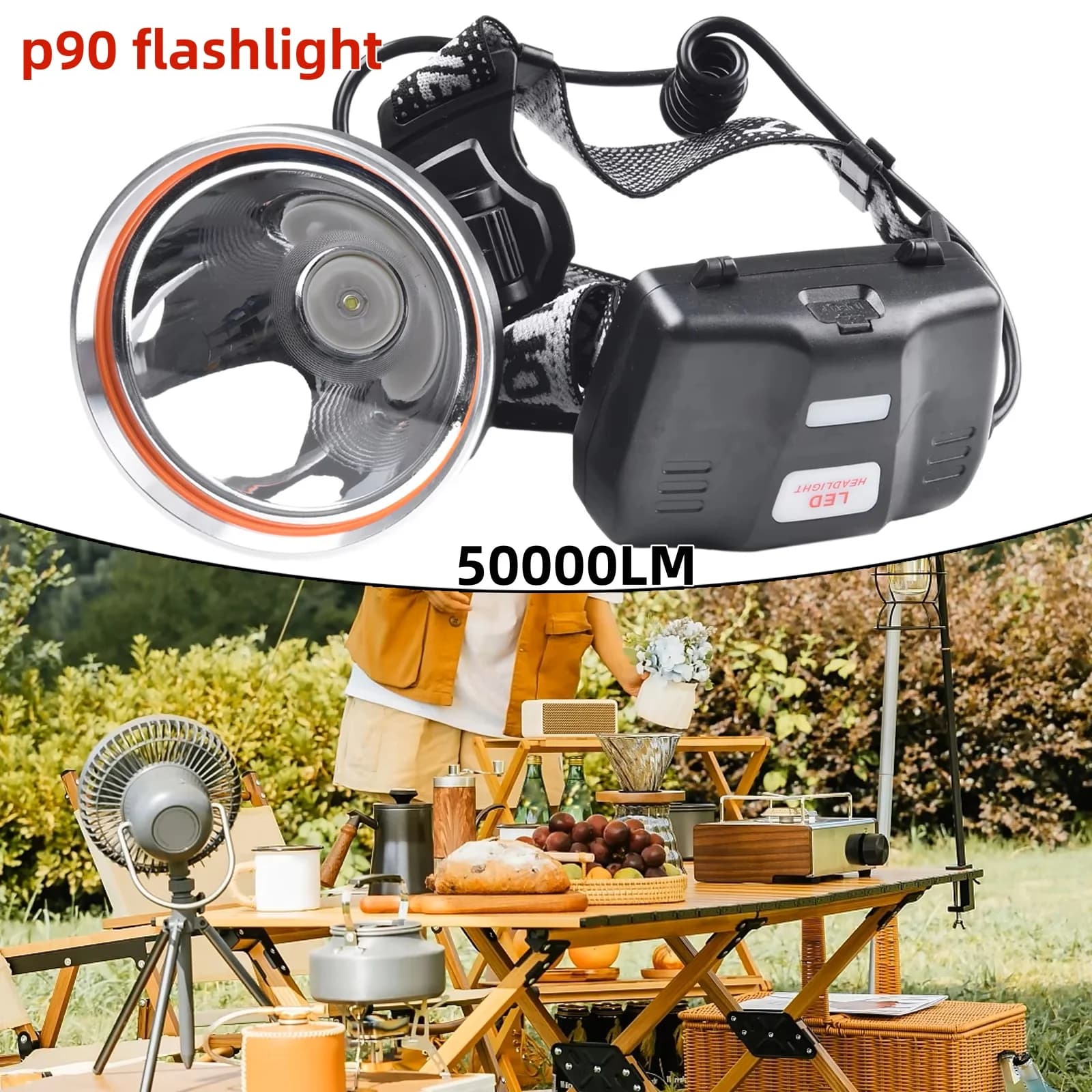 P90 50000LM Lampada frontale regolabile Torcia frontale a LED super luminosa Lampada a LED Torcia luminosa montata sulla testa