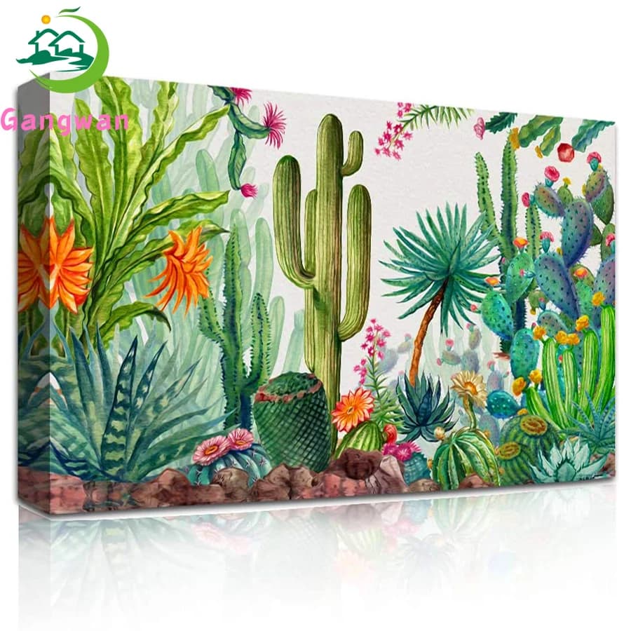 DIY 5D round Diamond Embroidery Green plants Painting Mosaic Full Square Diamond Painting Cross Stitch cactus pattern home decor