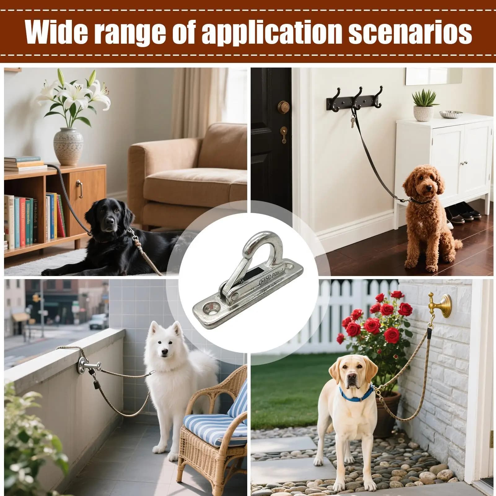 Stainless Steel Dog Leashes Parking Holder Dog Leashes Holder Pet Chain Parking Hook for Wall Outdoor Fence Front Door Living