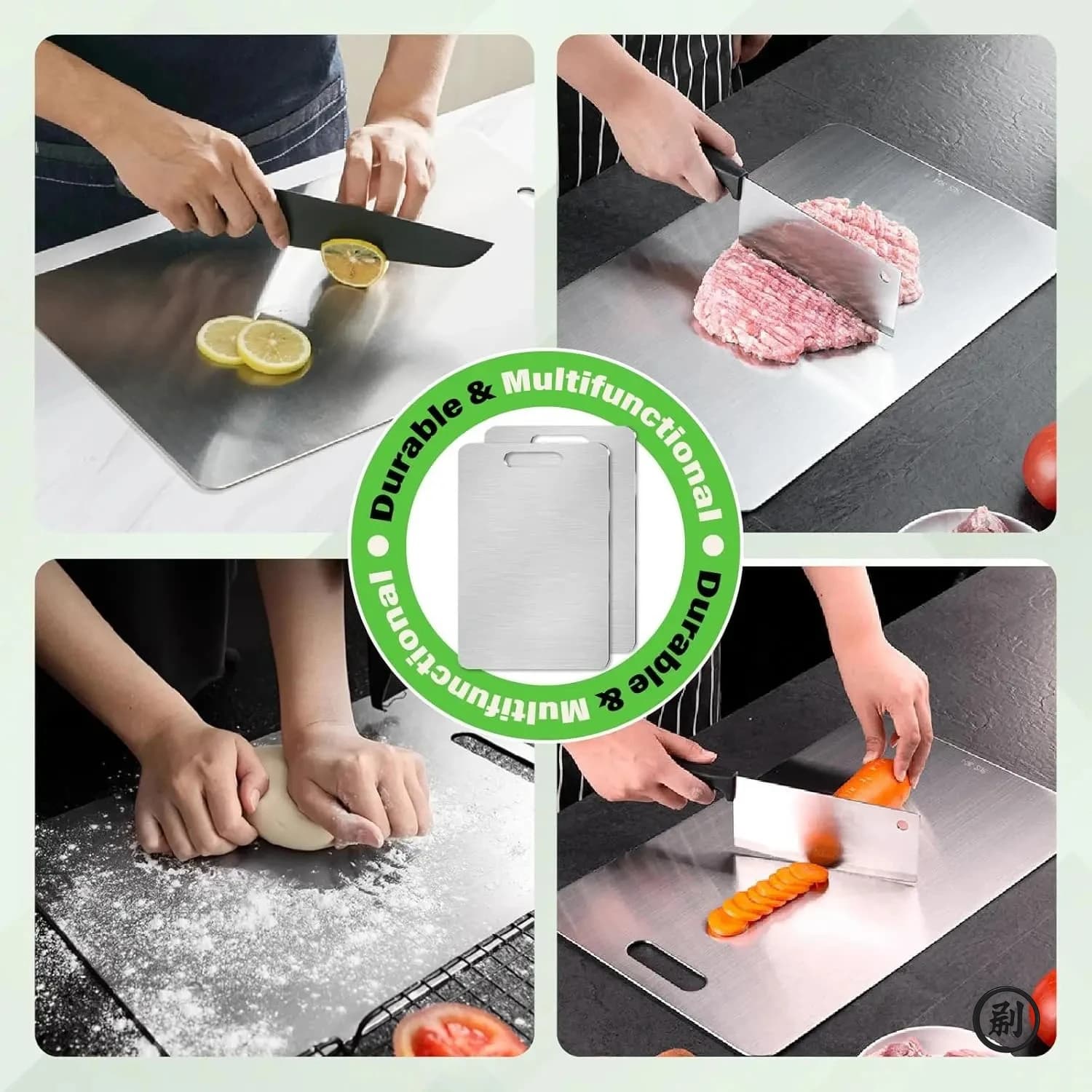 Tagliere in Acciaio Inossidabile a Doppia Faccia – Per Tagliare e Impastare, Preparazione Alimenti, Utensile da Cucina Resistente