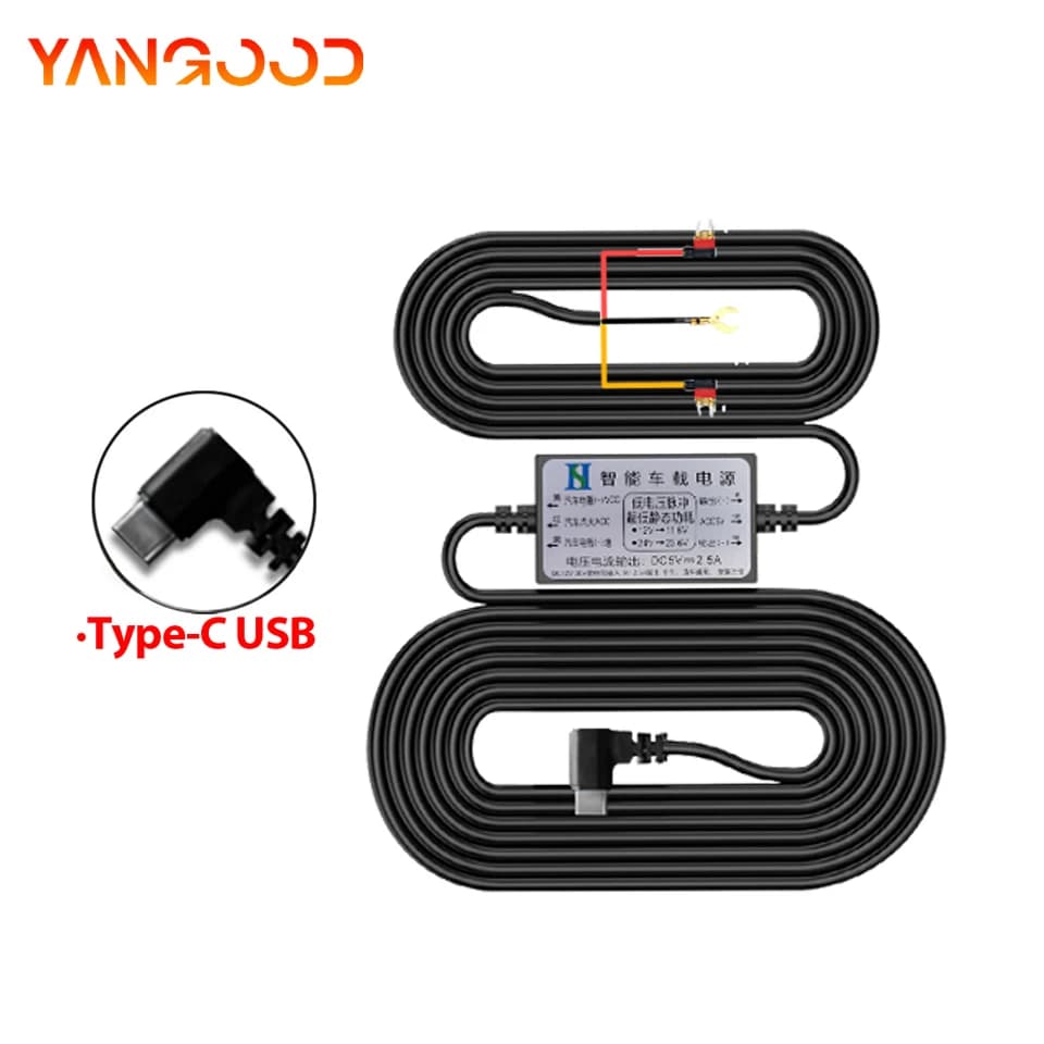 Yangood 3.5 Meters Buck Line for Dash Camera Kit Reaview Mirror Adapter for Rear Camera Type-C Charger for Auto Hardwire Cable