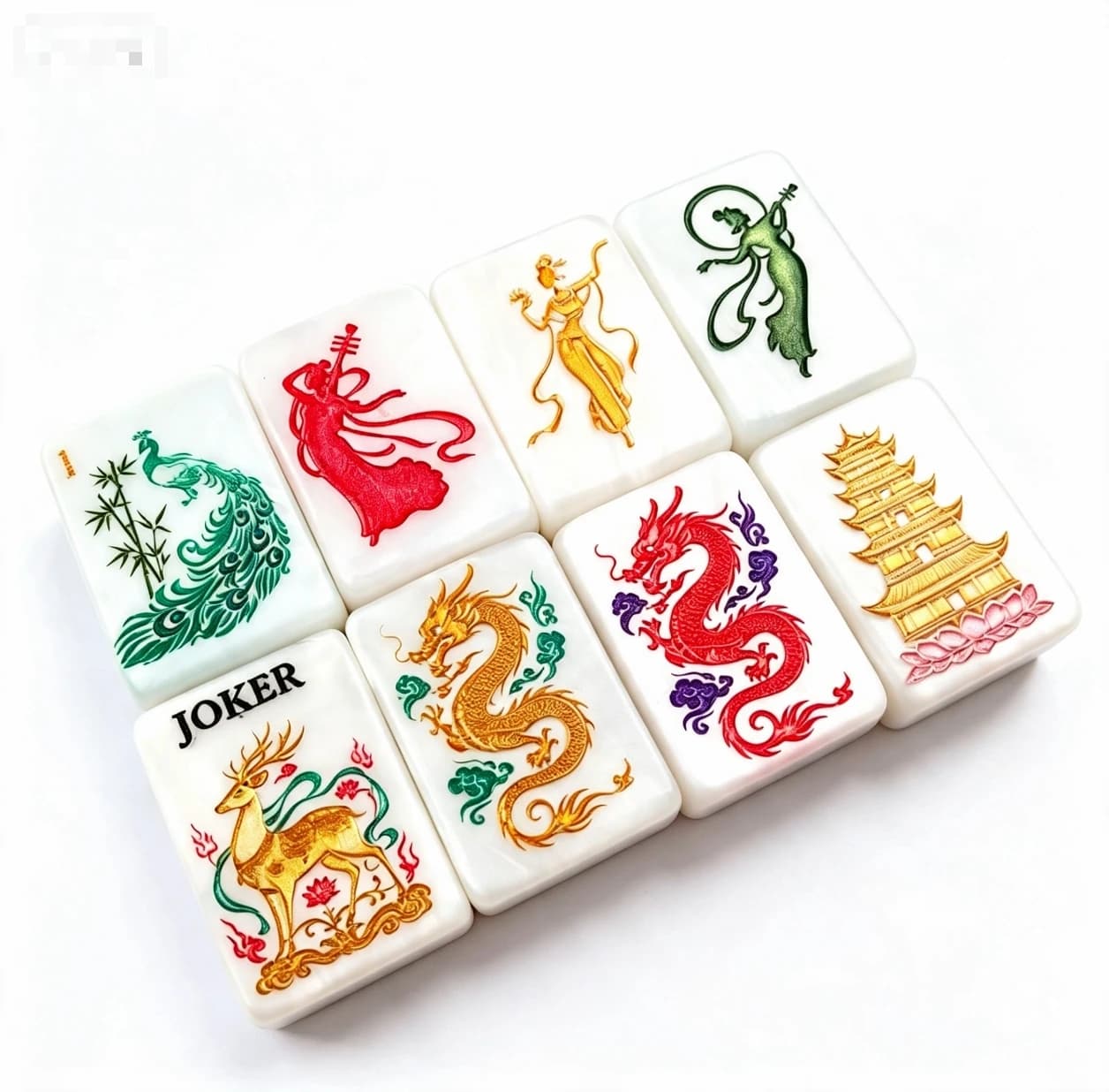 Original Chinese Style Fairy & Auspicious Totem Acrylic Mahjong Tiles 160 Pcs Pearl Texture American Mahjong Set Christmas Gift