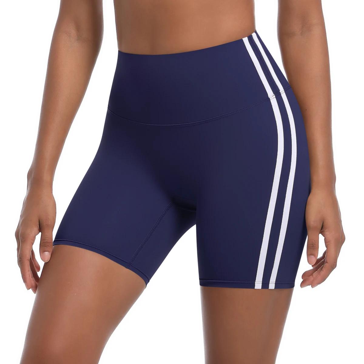 Striped yoga shorts for sportswear Running cycling shorts for women Fitness seamless leggings Gym shorts for high waist training