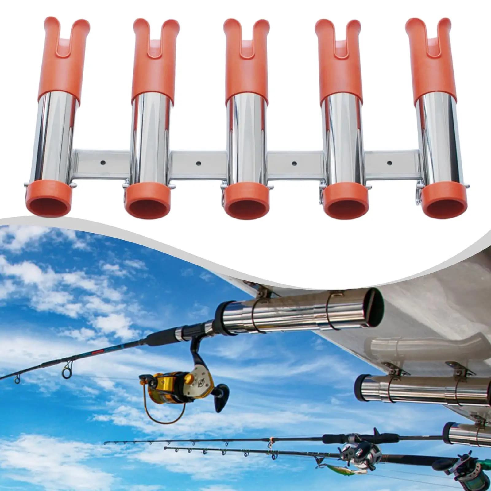 Stainless Steel Fishing Cane Holder for 5 Dogs, Easy Installation, Boat Holder, Yacht, Garage, Tool Box