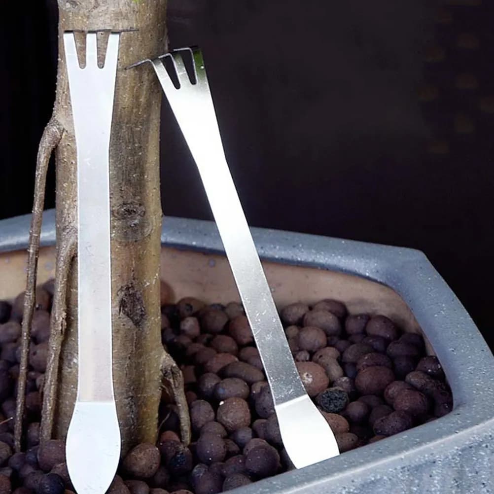 Set di 4 Mini Rastrelli in Acciaio Inox per Bonsai, Coltivatore da Giardino a Doppia Testa per Dissodare il Terreno, Diserbo e Rimozione Detriti in Piccoli Aiuole